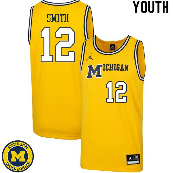 Youth Michigan Wolverines #12 Mike Smith Retro Yellow Official Basketball Jersey